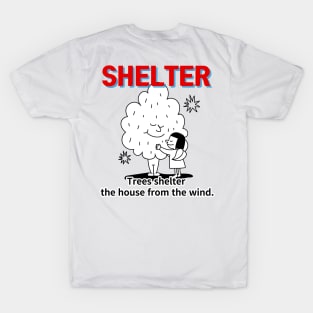 shelter ,Trees shelter  the house from the wind. T-Shirt